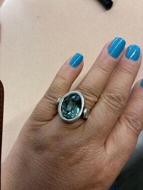 UNO de 50 Sterling Ring with Teal Oval Crystal